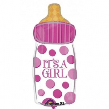 Folienballon "It's a girl - Babyflasche, rosa" (heliumgefüllt)
