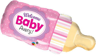 XXL-Folienballon "Welcome Baby", Babyflasche rosa (heliumgefüllt)