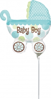Mini-Folienballon "Baby Boy" - Kinderwagen