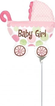 Mini-Folienballon "Baby Girl" - Kinderwagen