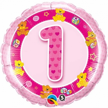 Folienballon "1. Geburtstag - rosa/pink", (heliumgefüllt)
