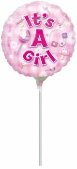 Mini-Folienballon "Baby" -It's a Girl, rund