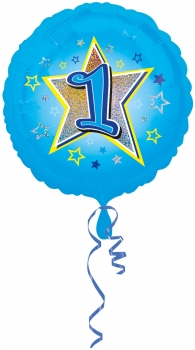 Folienballon "1", Blau mit Glitzereffekt (heliumgefüllt)