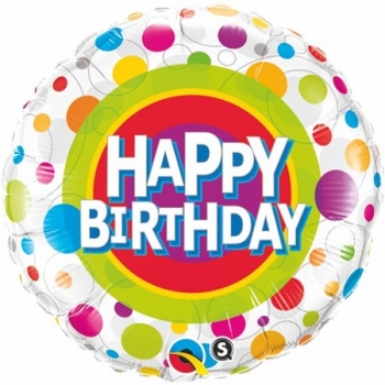 Folienballon "Happy Birthday - Punkte", (heliumgefüllt)