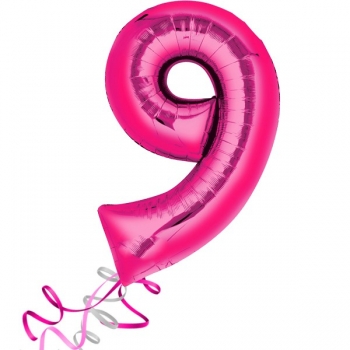 XXL-Folienballon "Zahl 9", Farbe magenta (heliumgefüllt)