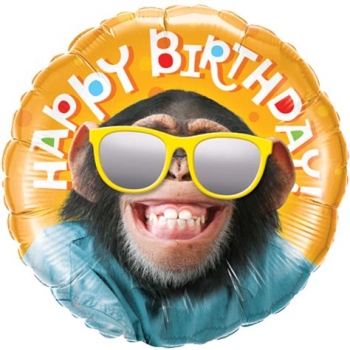 Folienballon "Happy-Birthday Affe mit Spiegelbrille" (heliumgefüllt)