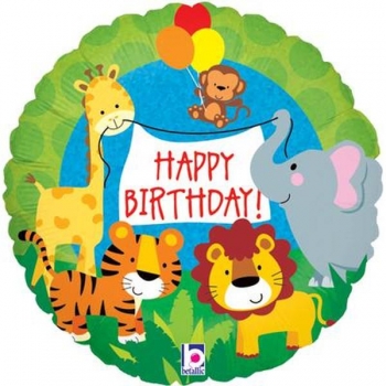 Folienballon "Happy Birthday - Jungel Tiere", (heliumgefüllt)
