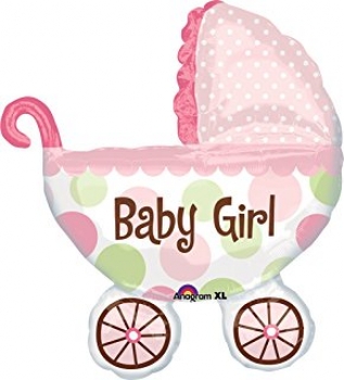 XXL-Folienballon  "Baby Girl - Kinderwagen", rosa (heliumgefüllt)