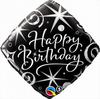Folienballon "Happy Birthday" schwarz-silber, (heliumgefüllt)