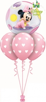 Ballonbouquet "Geburt" mit Bubble "Disney Baby" rosa (heliumgefüllt)