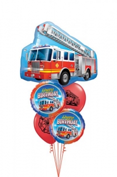 Ballonbouquet "Happy Birthday" Feuerwehr (heliumgefüllt)