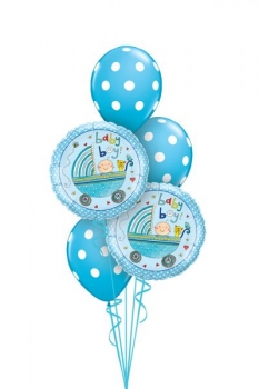 Ballonbouquet "Geburt" mit Kinderwagen, blau (heliumgefüllt)