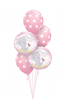 Ballonbouquet "Geburt" mit Teddy, rosa (heliumgefüllt)
