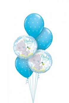 Ballonbouquet "Geburt" mit Teddy, blau (heliumgefüllt)