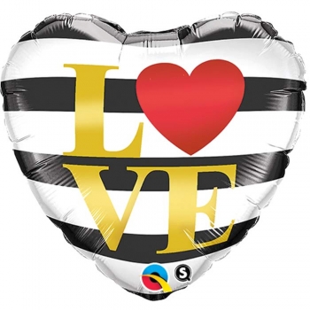 Folienballon "LOVE", schwarz-weiss-Streifen (heliumgefüllt)