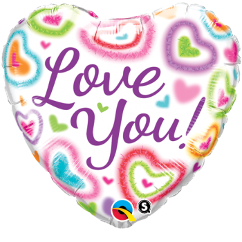 Folienballon  "Love you", Herz bunt (heliumgefüllt)