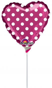 Mini-Folienballon "Herz" - Polka Dots, pink