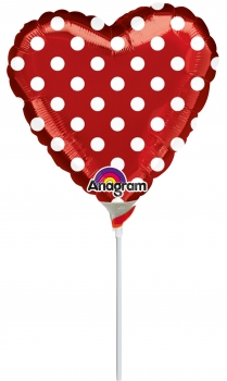 Mini-Folienballon "Herz" - Polka Dots, rot