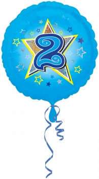 Folienballon "2", Blau mit Glitzereffekt (heliumgefüllt)