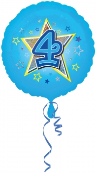 Folienballon  "4", Blau mit Glitzereffekt (heliumgefüllt)