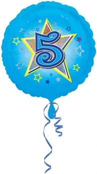 Folienballon  "5", Blau mit Glitzereffekt (heliumgefüllt)