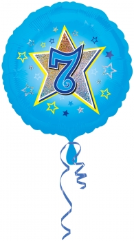 Folienballon  "7", Blau mit Glitzereffekt (heliumgefüllt)