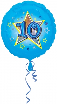 Folienballon  "10", Blau mit Glitzereffekt (heliumgefüllt)
