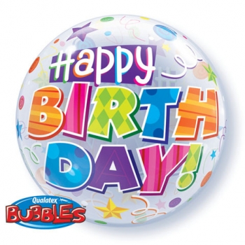 Bubble-Ballon "Happy Birthday, bunt" (heliumgefüllt)