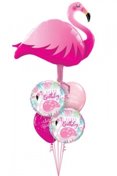 Ballonbouquet "Happy Birthday" Flamingo (heliumgefüllt)