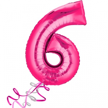 XXL-Folienballon "Zahl 6", Farbe magenta (heliumgefüllt)