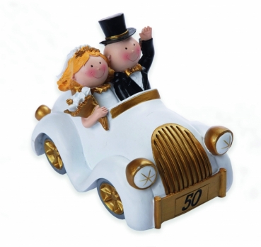 Figur - Brautpaar im Auto, groß, gold