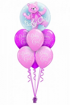 Ballonbouquet "Geburt" mit Doppel-Bubble, XXL rosa (heliumgefüllt)