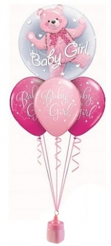 Ballonbouquet "Geburt" mit Doppel-Bubble, rosa (heliumgefüllt)