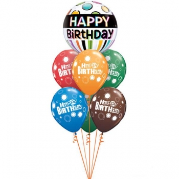 Ballonbouquet "Happy Birthday" mit 6 bunten Latexballons (heliumgefüllt)