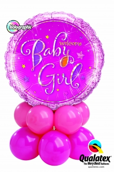 Tischgesteck "Geburt" mit Baby-Girl-Motivballon (luftgefüllt)