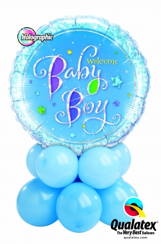 Tischgesteck "Geburt" mit Baby-Boy-Motivballon (luftgefüllt)