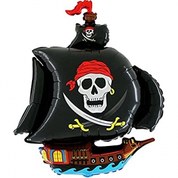 Mini-Folienballon "Piratenschiff-schwarz", (luftgefüllt)