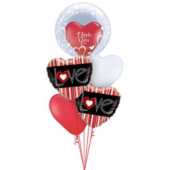 Ballonbouquet "Doppel-Bubble-Liebe Herzen" (heliumgefüllt)