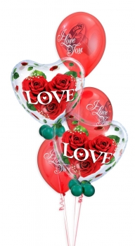 Ballonbouquet "Bubbleballons Herzen mit 3 Latexballons" (heliumgefüllt)