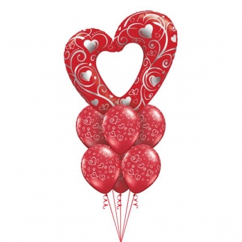 Ballonbouquet Liebe - XXL-Folienballonherz mit 6 Latexballons (heliumgefüllt)
