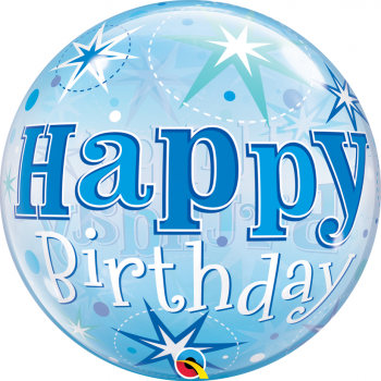 Bubble-Ballon "Happy Birthday - blau" (heliumgefüllt)