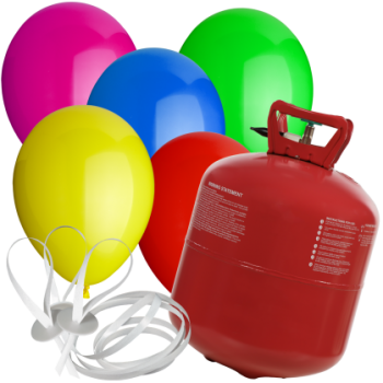 Set Helium, 30 Stck. runde Luftballons, Schnellverschlüsse