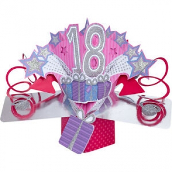 3D-Popup Karte, 18. Geburtstag rosa-silber
