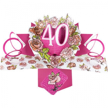 3D-Popup Karte, 40. Geburtstag rosa Rosen