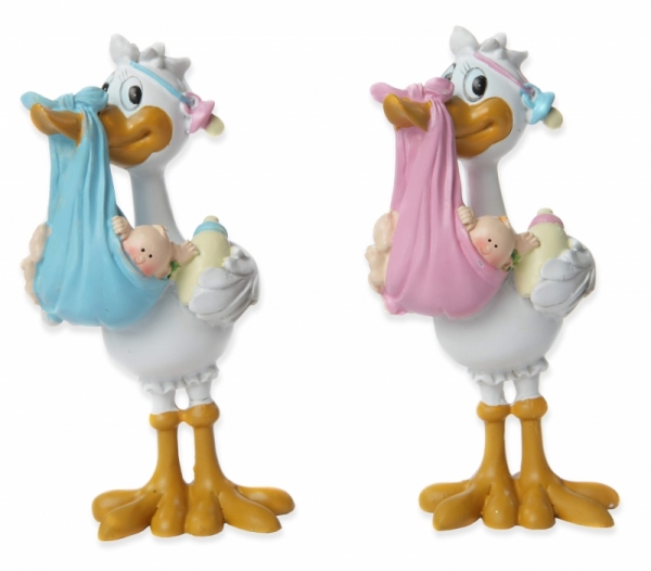 Storch mit Baby im Tuch- blau