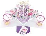 3D-Popup Karte, 50. Geburtstag lila-rosa-gold